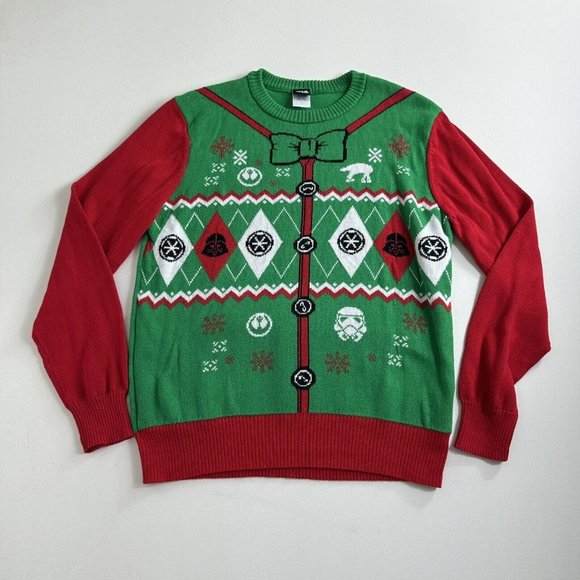 Star Wars Ugly Christmas Sweater‎ Holiday Green Red Darth Vader Party Mens Large - Picture 1 of 9